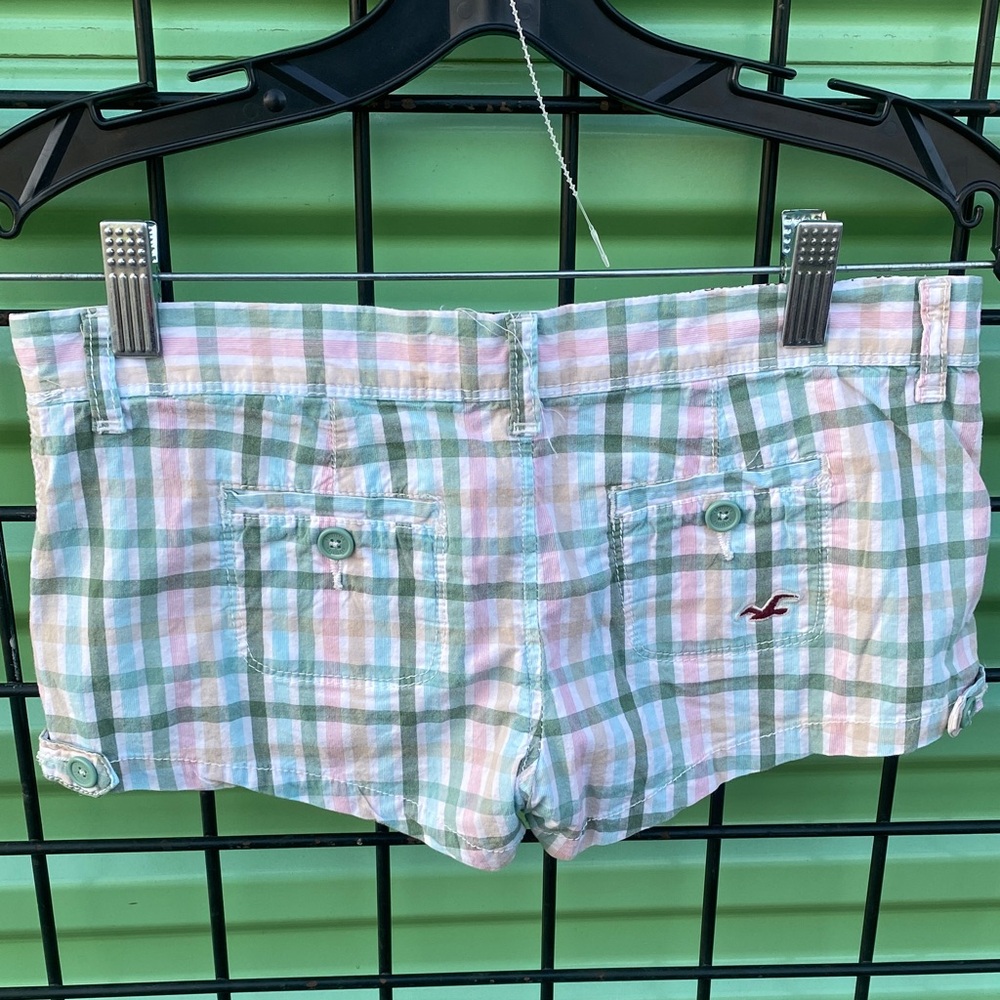 Hollister Women's Plaid Jean Shorts - Green and Pink - Picture 3 of 3